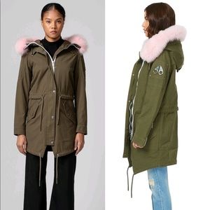 Moose knuckles canvas olive parka pink fur small